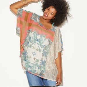 Avenue Loralette Floral Butterfly Mesh Top NWT